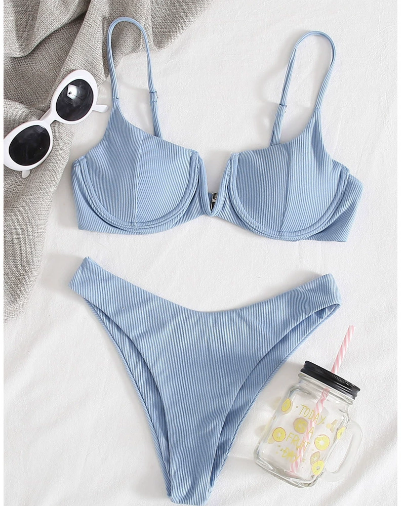 Two-Piece Underwire Bikini Set with High-Cut Bottoms view 7