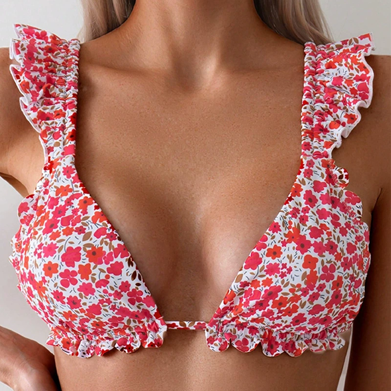 Ruffled Strap Triangle Bikini Set with High-Cut Bottoms view 4
