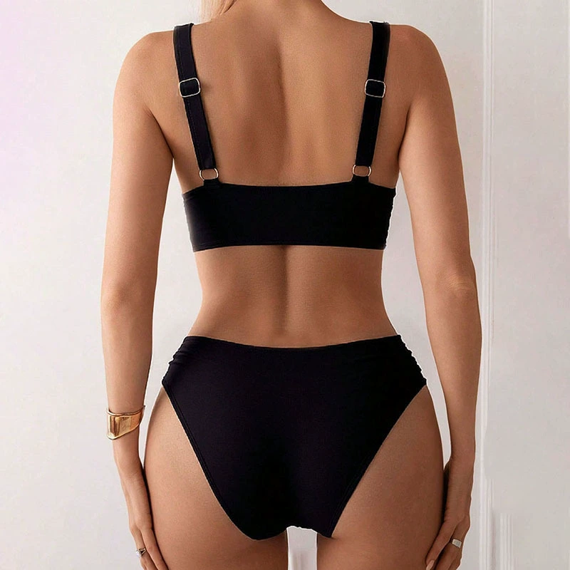 Women’s V-Neck Bikini Set with High Waist Ruched Bottom
