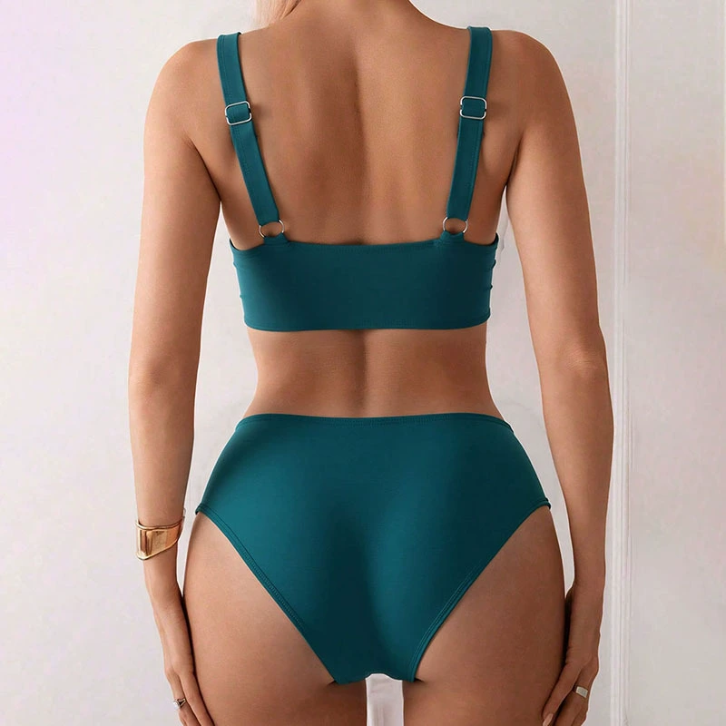 Women's V-Neck Bikini Set with High Waist Ruched Bottom view 3