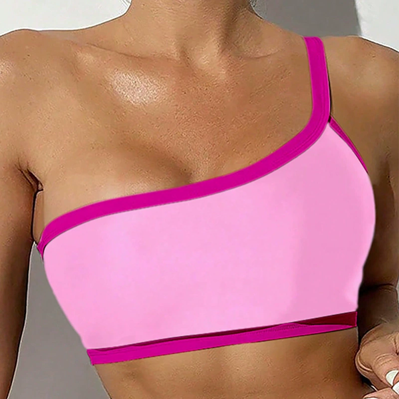 One-Shoulder Padded Bikini Set with High-Waist Bottom