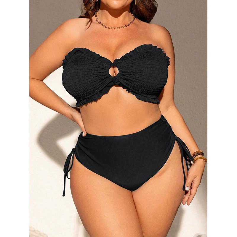 Ruffled Smocked Bikini with Side-Tie High-Waist Bottoms view 5