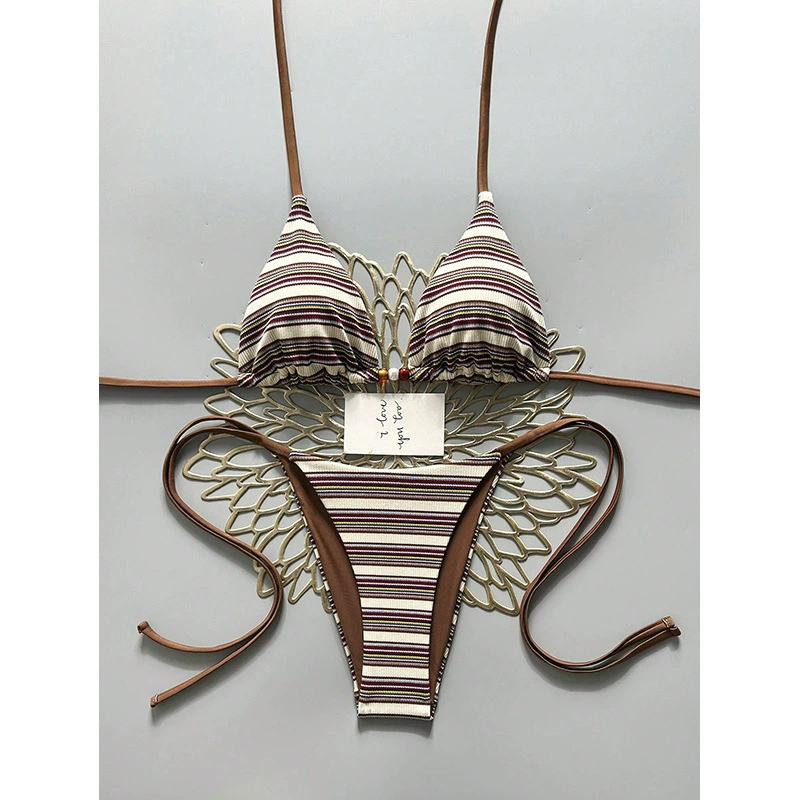 Two-Piece Halter Bikini Set with Triangle Cups and Tie-Side Bottoms