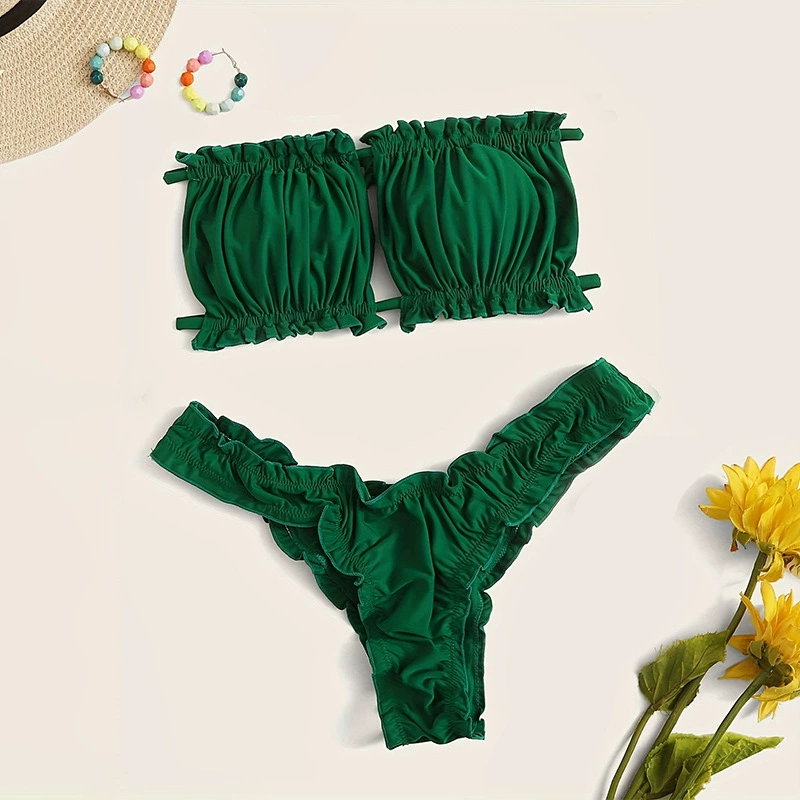 Ruffled Bandeau Two-Piece Swimsuit Set view 3