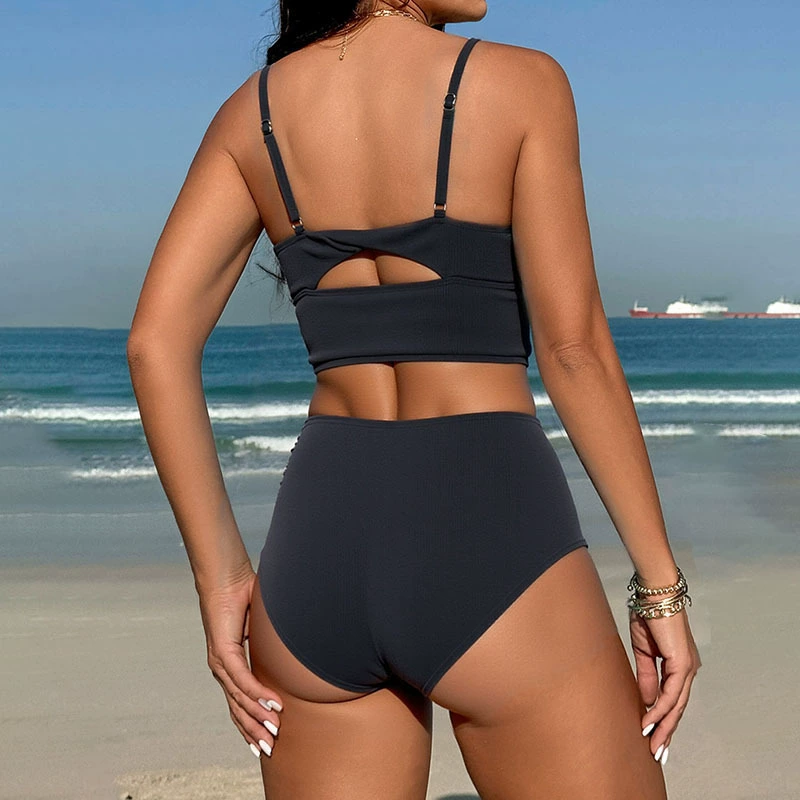 Spaghetti Strap Bikini Set with High-Waisted Bottom