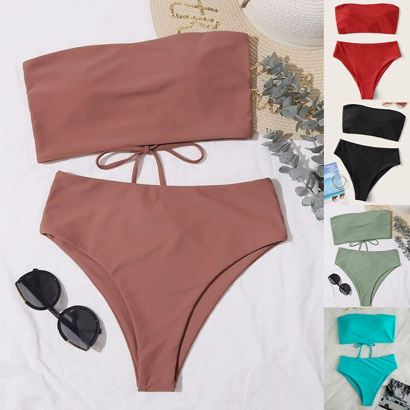 Women’s Strapless Bandeau Bikini Set with High Cut Bottoms