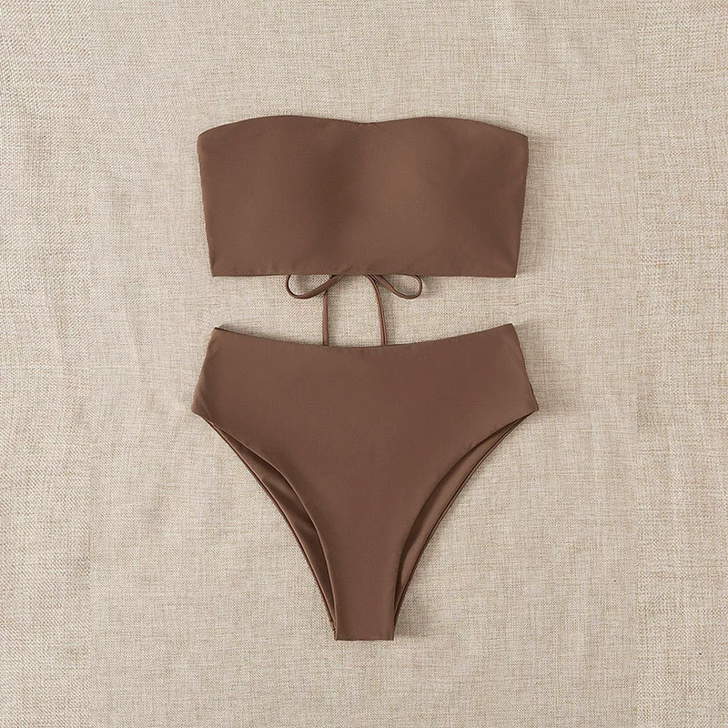 Women's Strapless Bandeau Bikini Set with High Cut Bottoms view 12