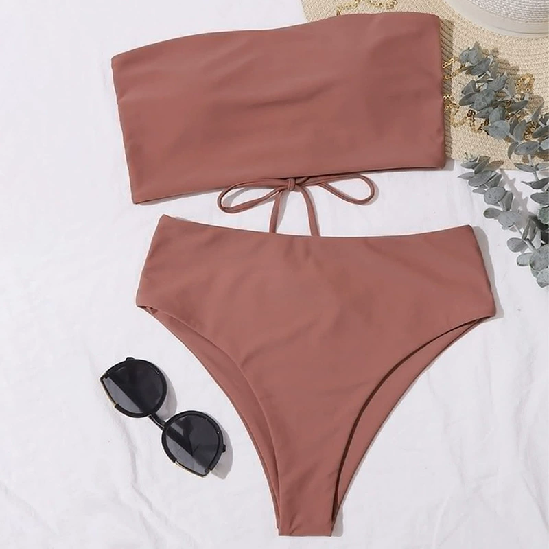 Women’s Strapless Bandeau Bikini Set with High Cut Bottoms