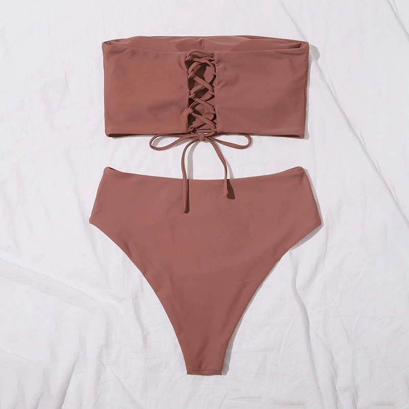Women's Strapless Bandeau Bikini Set with High Cut Bottoms view 3