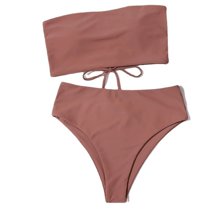 Women's Strapless Bandeau Bikini Set with High Cut Bottoms view 5