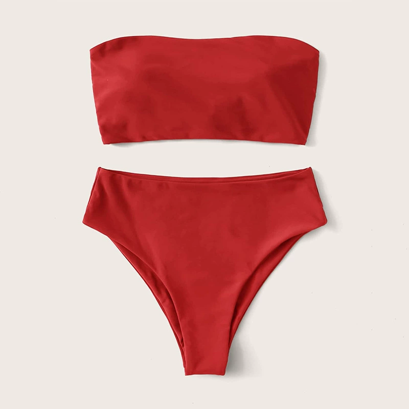 Women's Strapless Bandeau Bikini Set with High Cut Bottoms view 6