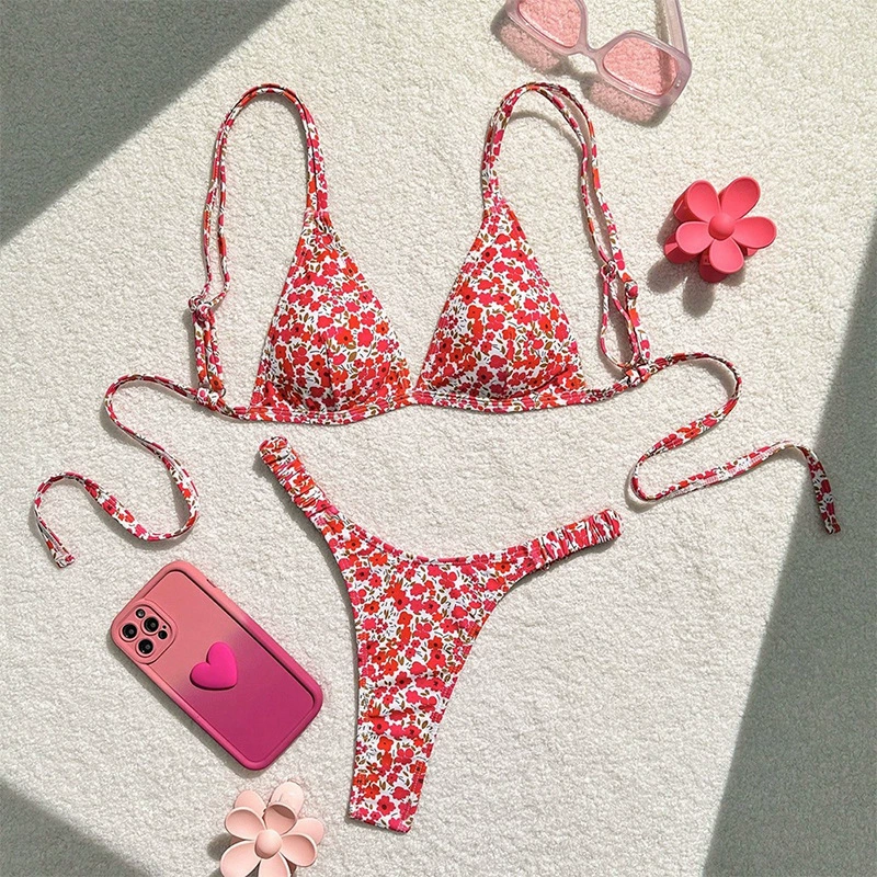 Triangle Halter Bikini Set with Tie Side Bottoms