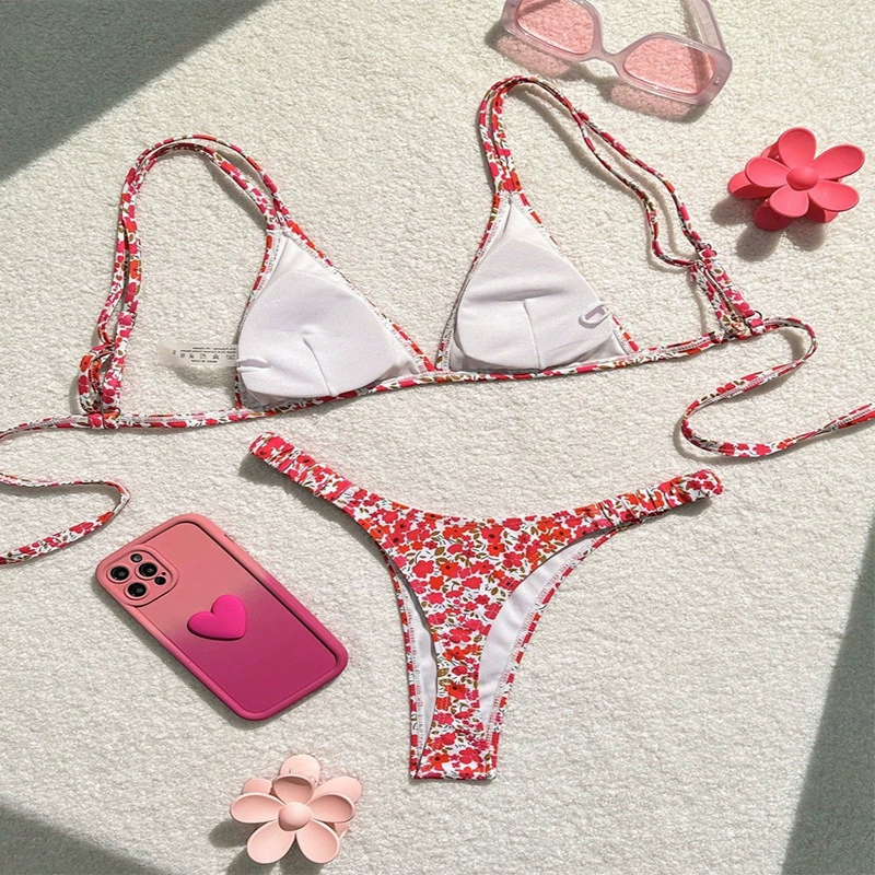 Triangle Halter Bikini Set with Tie Side Bottoms