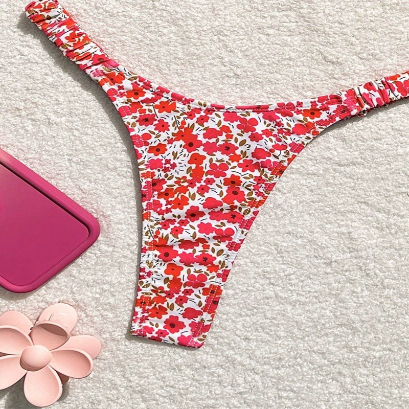 Triangle Halter Bikini Set with Tie Side Bottoms view 3