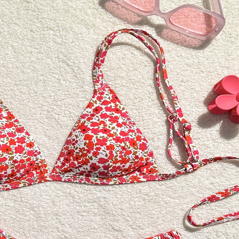 Triangle Halter Bikini Set with Tie Side Bottoms view 4