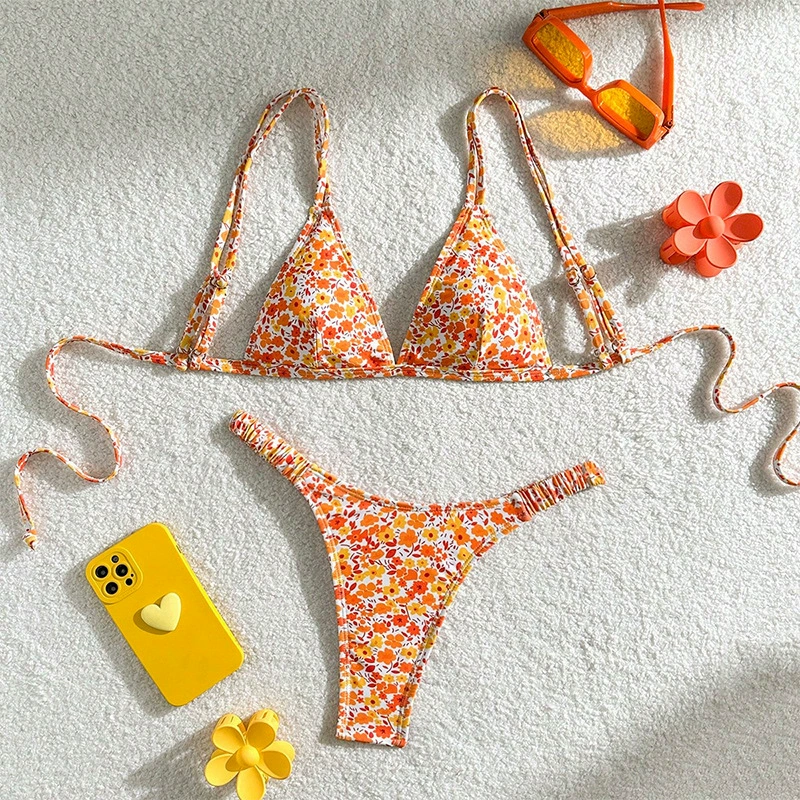 Triangle Halter Bikini Set with Tie Side Bottoms view 6