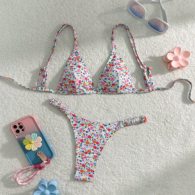 Triangle Halter Bikini Set with Tie Side Bottoms view 7