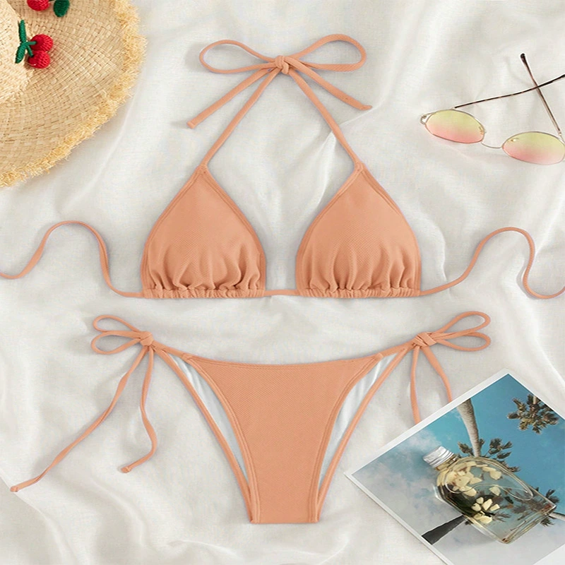 Two-Piece Halter Triangle Bikini with Side Tie Bottoms view 10