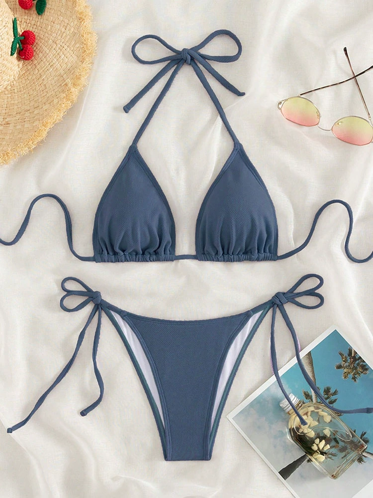 Two-Piece Halter Triangle Bikini with Side Tie Bottoms view 12