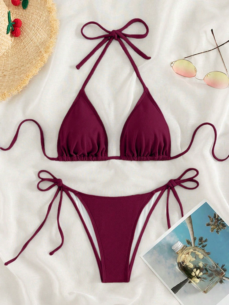 Two-Piece Halter Triangle Bikini with Side Tie Bottoms view 13
