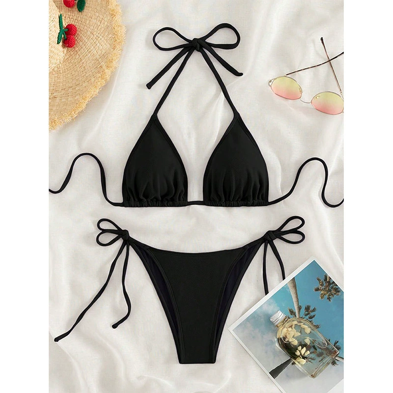 Two-Piece Halter Triangle Bikini with Side Tie Bottoms view 3