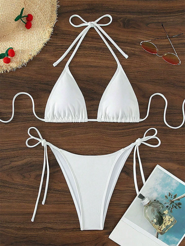 Two-Piece Halter Triangle Bikini with Side Tie Bottoms view 7