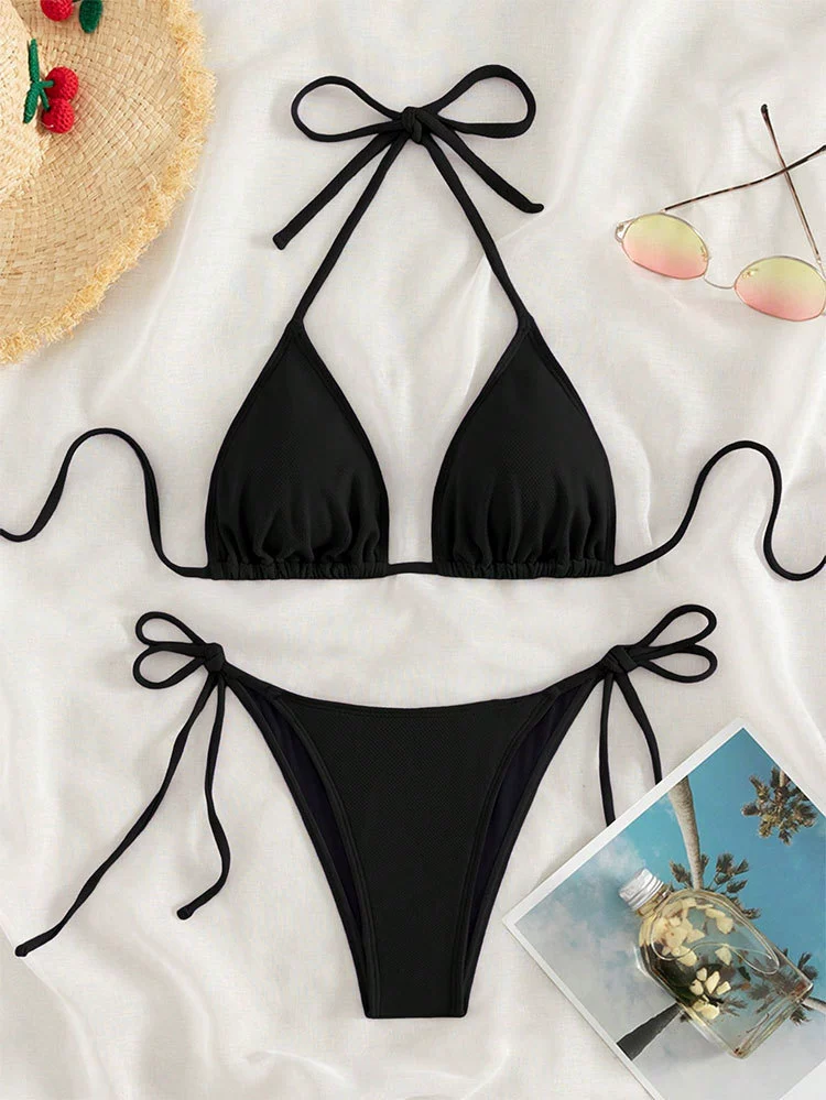 Two-Piece Halter Triangle Bikini with Side Tie Bottoms view 8