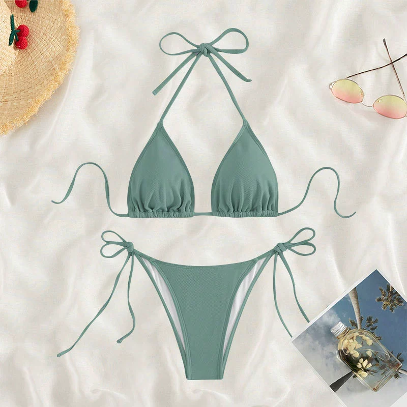 Two-Piece Halter Triangle Bikini with Side Tie Bottoms view 9