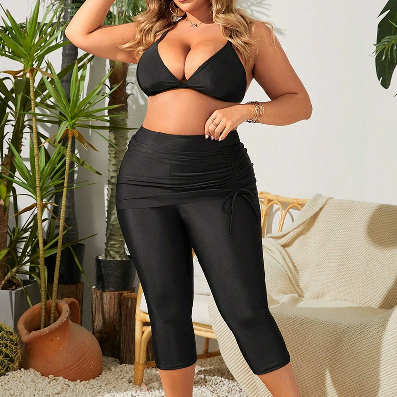 Two-Piece Swimsuit with Halter Top and Capri Pants