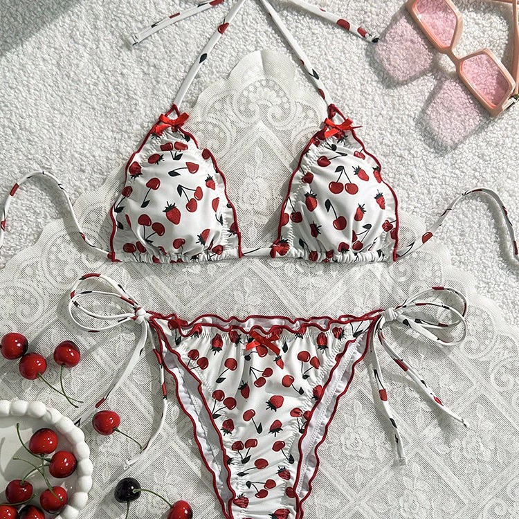 Triangle Cup Tie-Side Bikini Set with Ruffle Trim view 3
