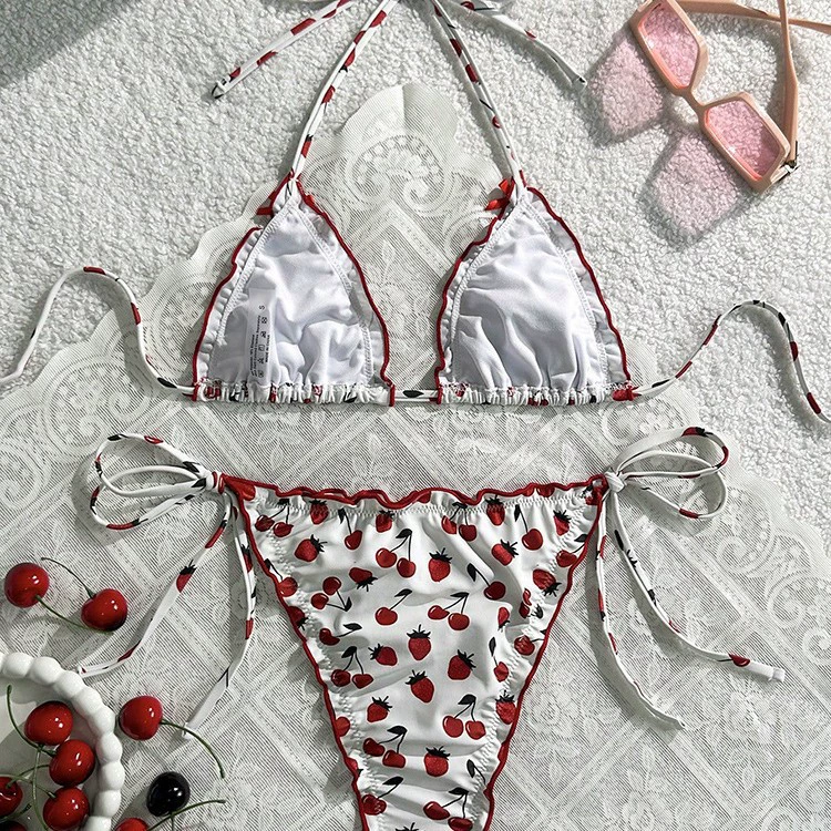 Triangle Cup Tie-Side Bikini Set with Ruffle Trim view 4