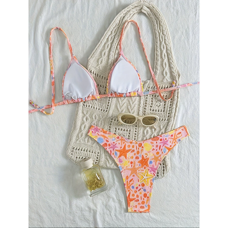Two-Piece Triangle Halter Bikini Set with High-Cut Bottom view 3
