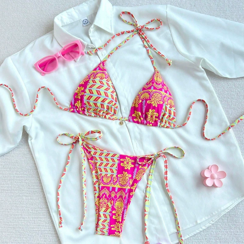 Two-Piece String Bikini Set with Triangle Top and Side-Tie Bottom