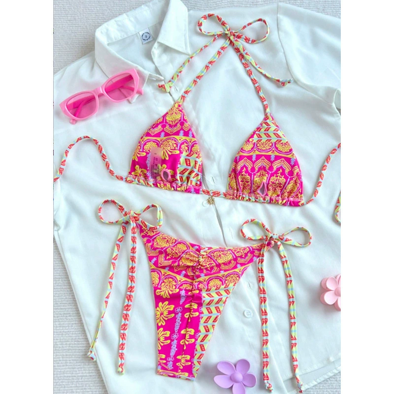 Two-Piece String Bikini Set with Triangle Top and Side-Tie Bottom