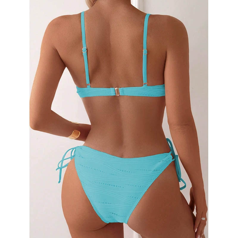 Two-Piece Triangle Bikini Set with Front Tie and Side Ties