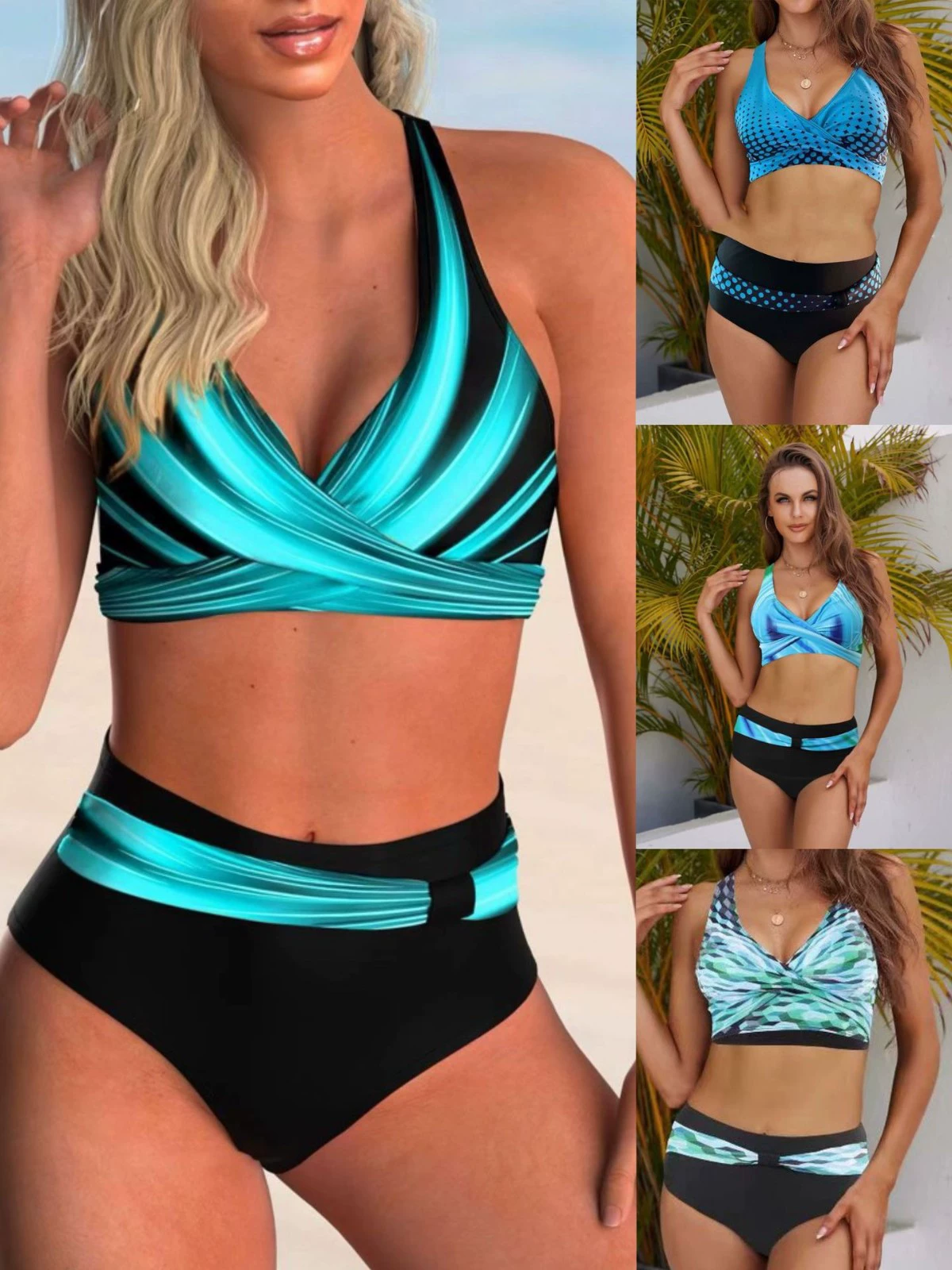 Wrap Front Bikini Set with High Waist Bottom