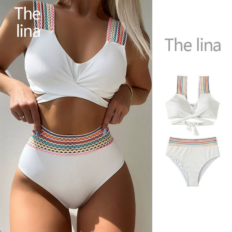 Two-Piece Bikini Set with V-Neck and High-Waist Bottom