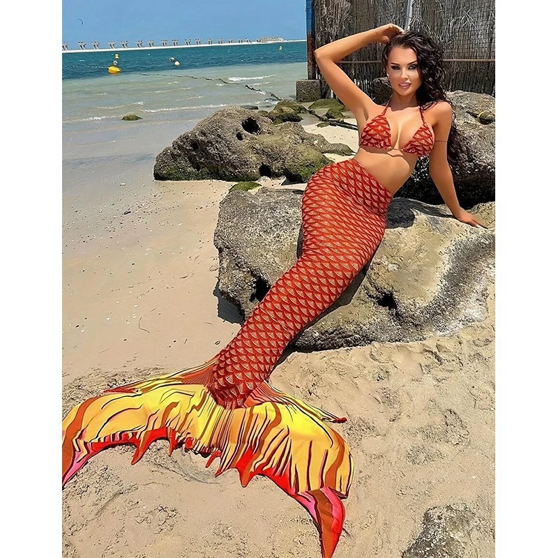Mermaid Tail Bikini Set with Halter Top