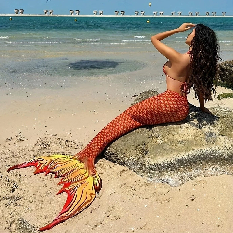 Mermaid Tail Bikini Set with Halter Top