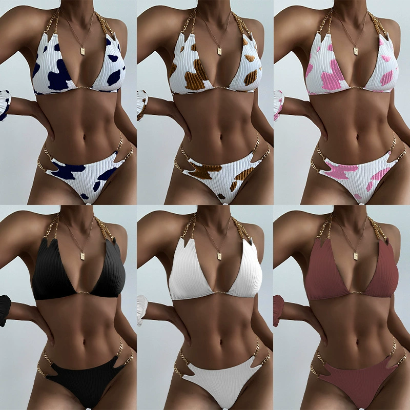 Chain Halter Triangle Bikini Set