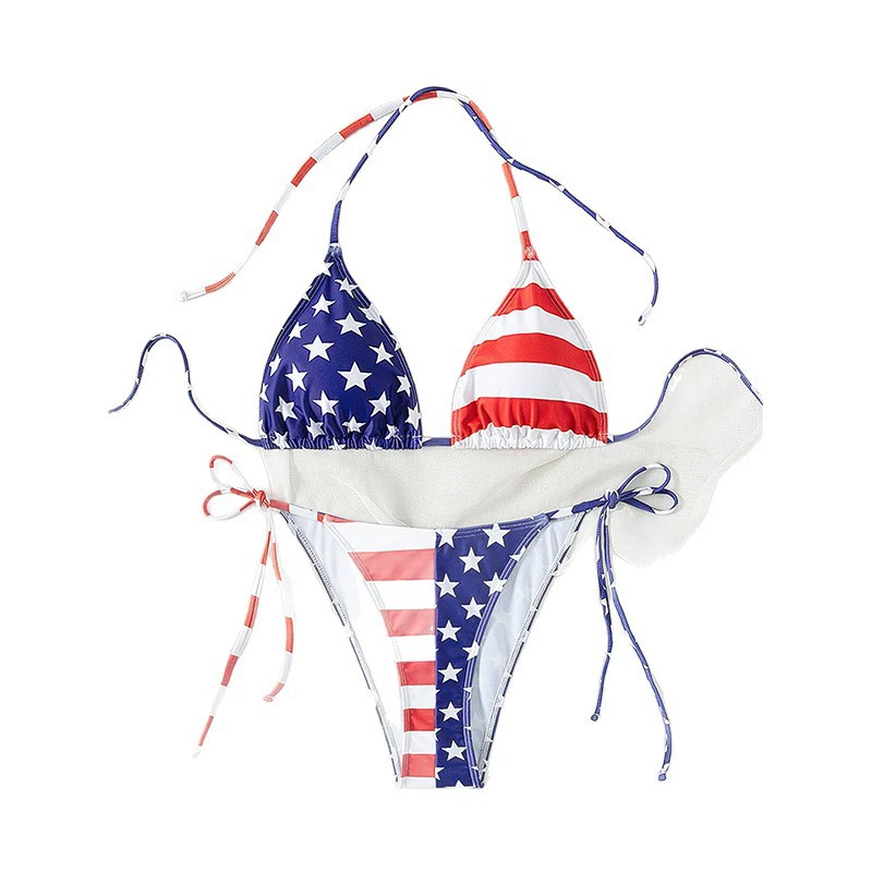 Two-Piece Triangle Bikini Set with String Ties view 5