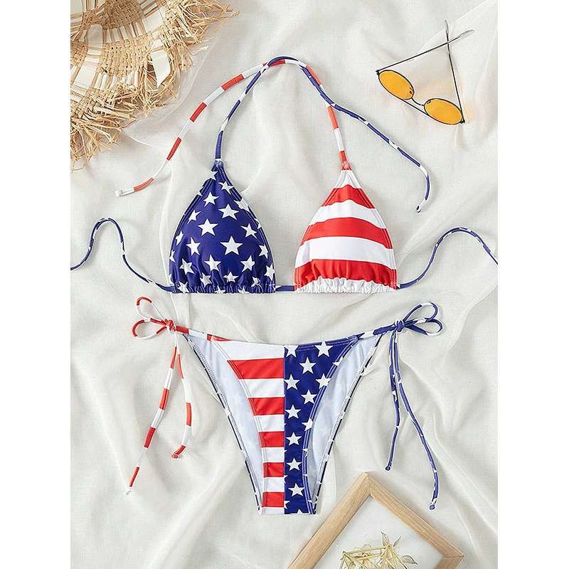 Two-Piece Triangle Bikini Set with String Ties view 6