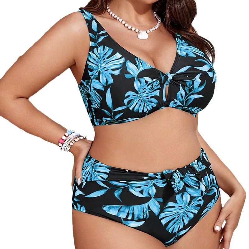 Plus Size V-Neck Two-Piece Swimsuit with High-Waisted Bottom view 5