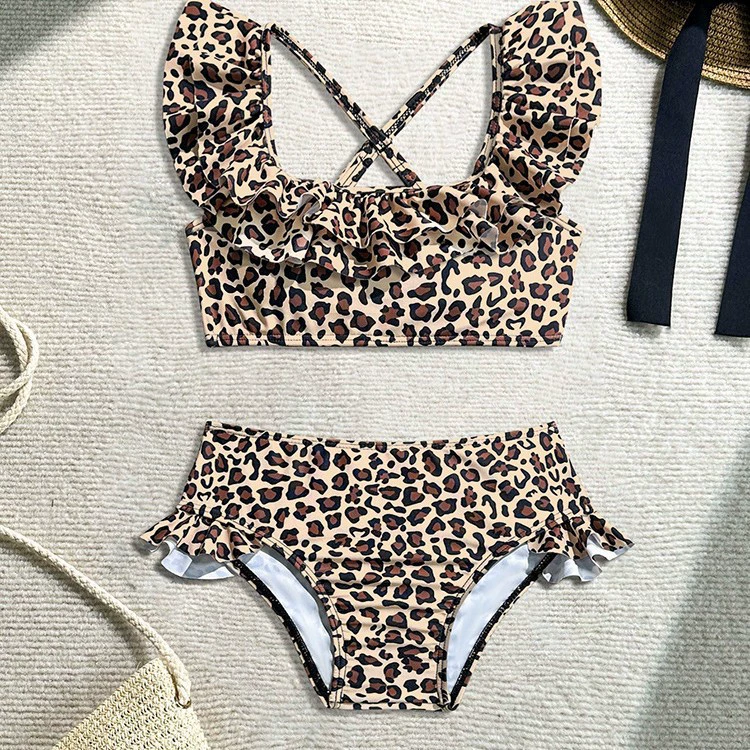 Girls Ruffled Two-Piece Bikini Set with Cross-Back Straps view 4