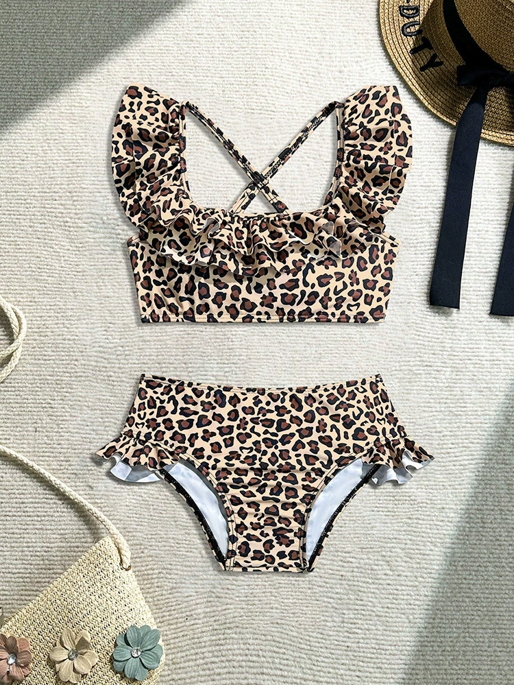 Girls Ruffled Two-Piece Bikini Set with Cross-Back Straps view 6