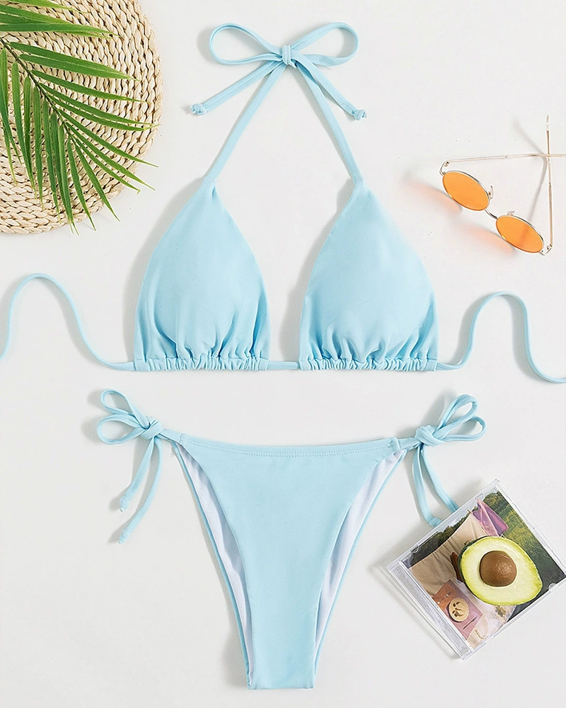 Women's Halter Triangle Bikini Set with Tie-Side Thong view 12