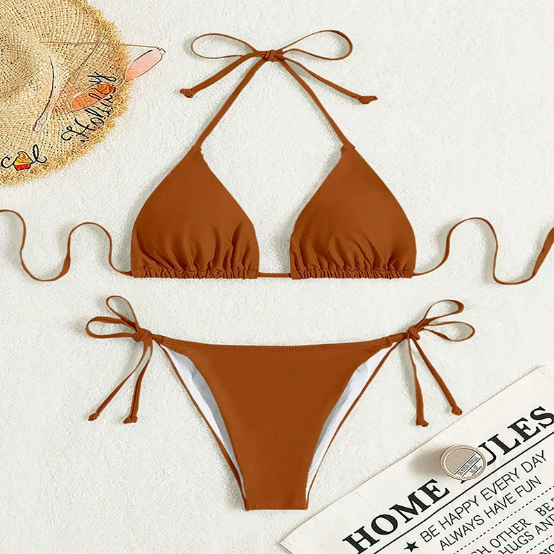 Women's Halter Triangle Bikini Set with Tie-Side Thong view 15