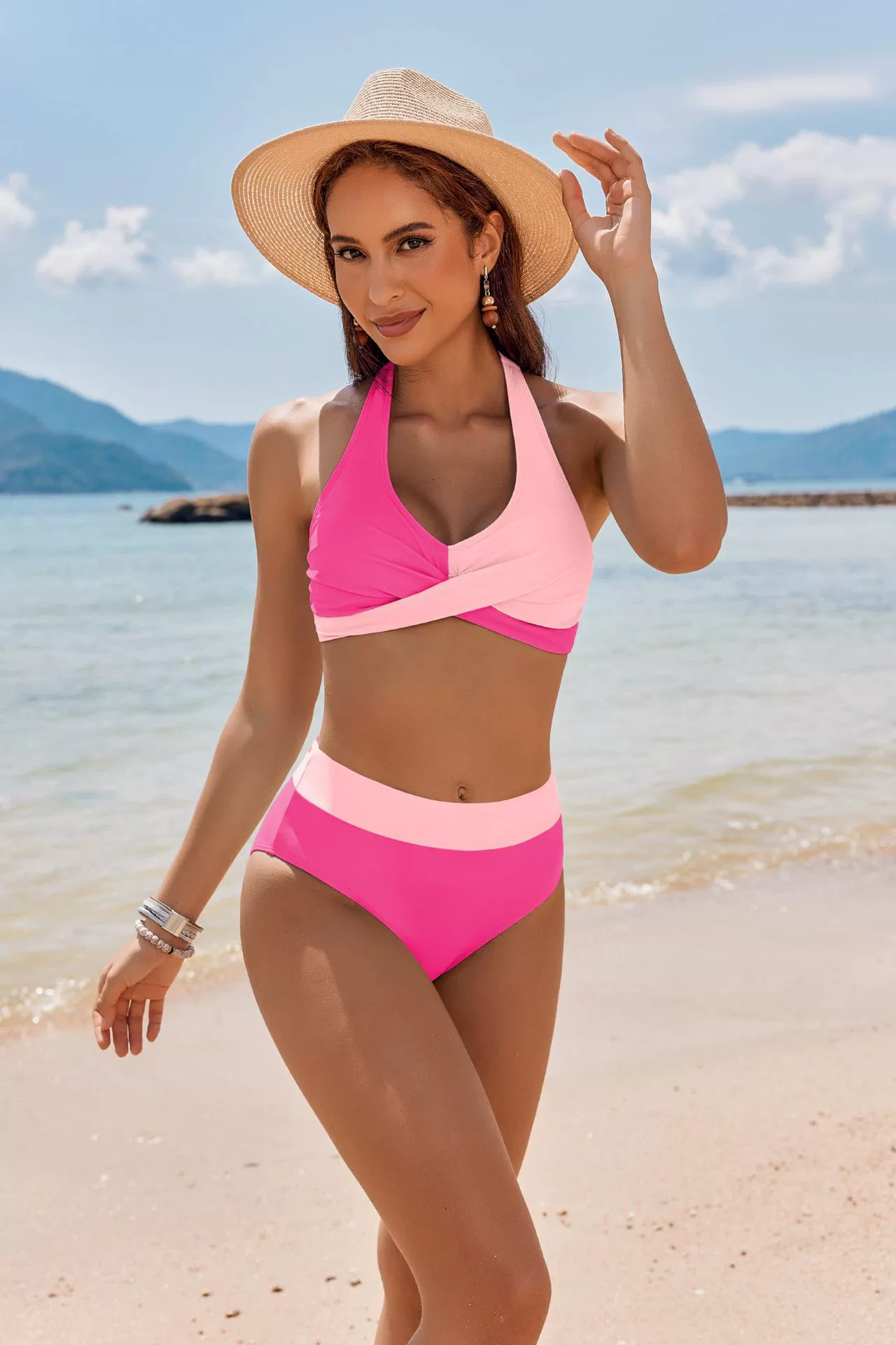 Two-Piece Halter Bikini Set with High-Waisted Bottom view 15
