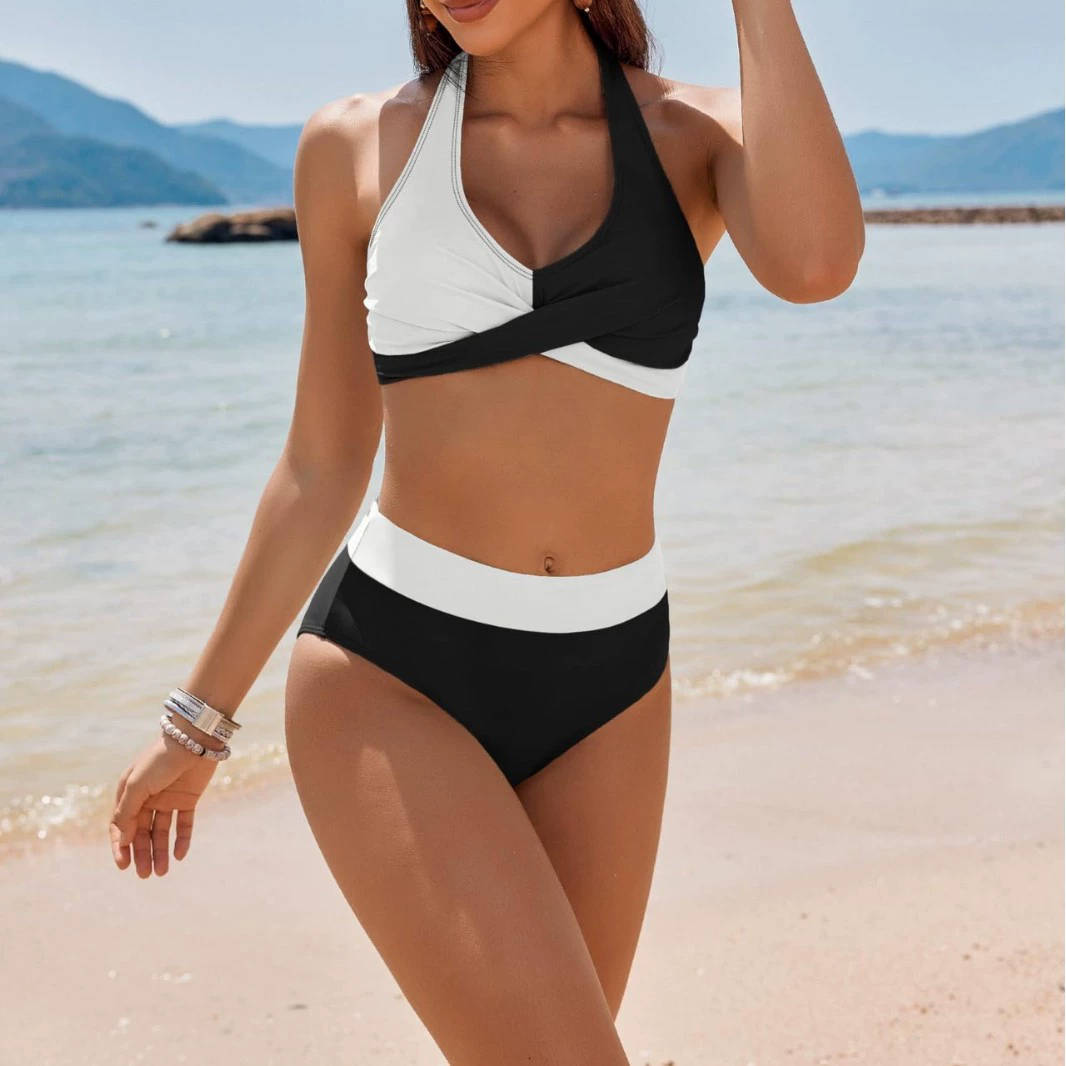 Two-Piece Halter Bikini Set with High-Waisted Bottom
