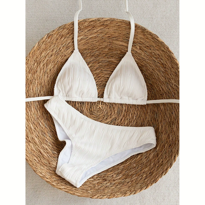 Women’s Halter Neck Triangle Bikini Set with Tie Back